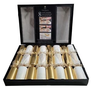 Tom Smith 8 Luxury Christmas Crackers Gold White Tree Dots New Boxed Set